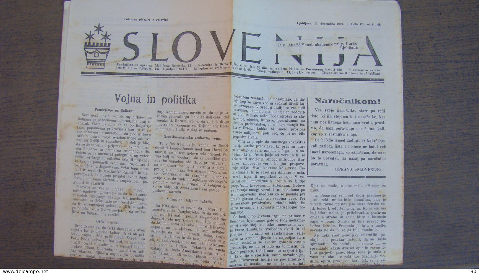 NEWSPAPER SLOVENIJA - Slav Languages