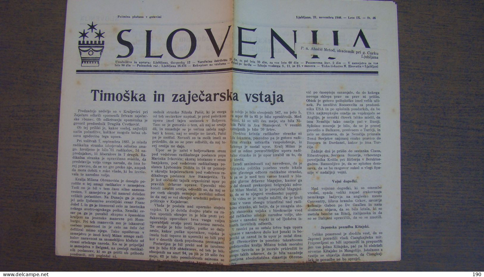 NEWSPAPER SLOVENIJA - Langues Slaves