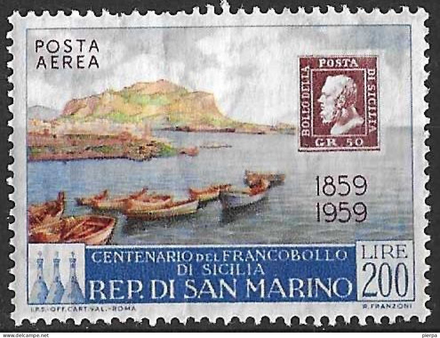 SAN MARINO - 1959 - P. AEREA - 100* FRANCOBOLLO DI SICILIA  - NUOVO MNH** ( YVERT AV 120- MICHEL 634  - SS PA 131) - Luftpost