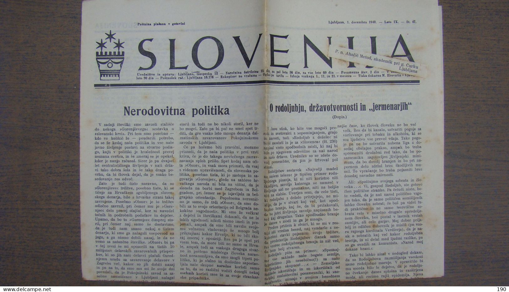 NEWSPAPER SLOVENIJA - Slav Languages