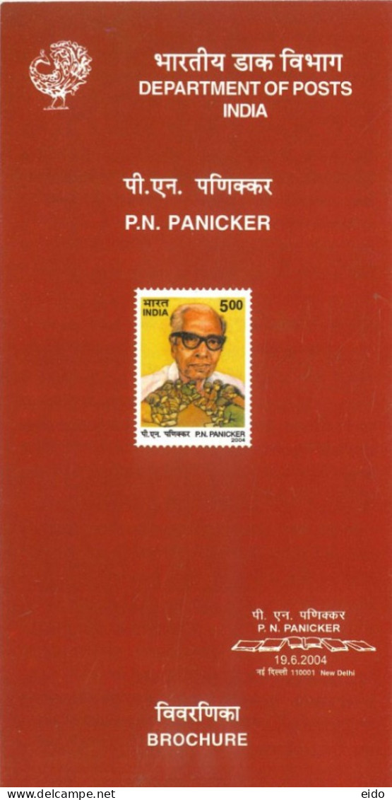 INDIA - 2004 - BROCHURE OF P.N. PANICKER STAMP DESCRIPTION AND TECHNICAL DATA . - Brieven En Documenten