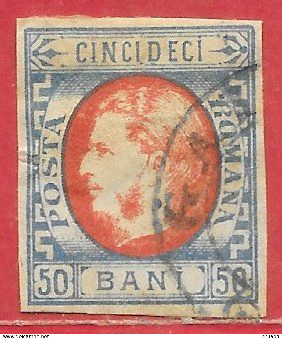 Roumanie N°25a 50b Bleu Pâle & Rouge 1869 O - 1858-1880 Moldavië & Prinsdom