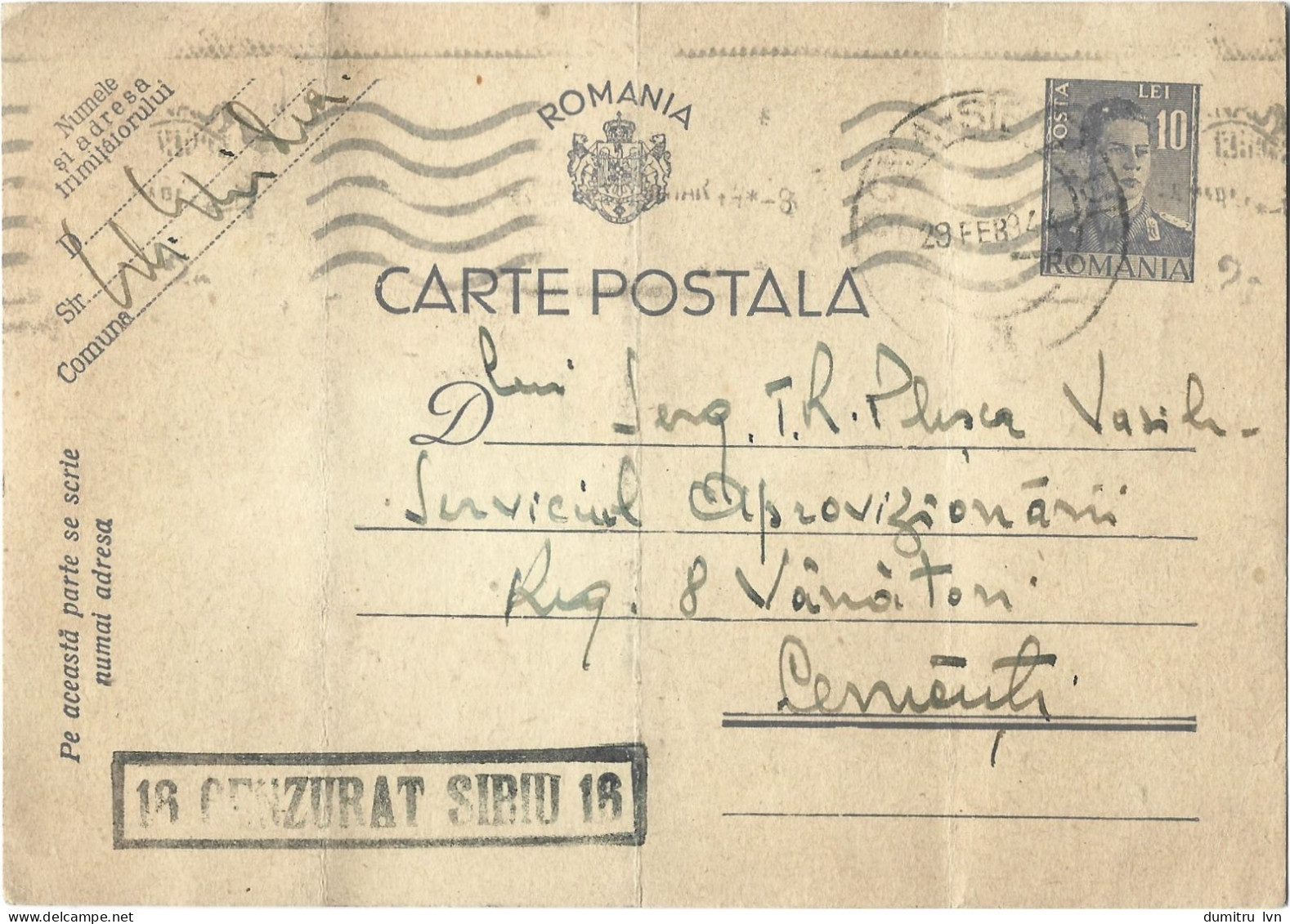 ROMANIA 1944 POSTCARD, CENSORED SIBIU 18, POSTCARD STATIONERY - Cartas De La Segunda Guerra Mundial