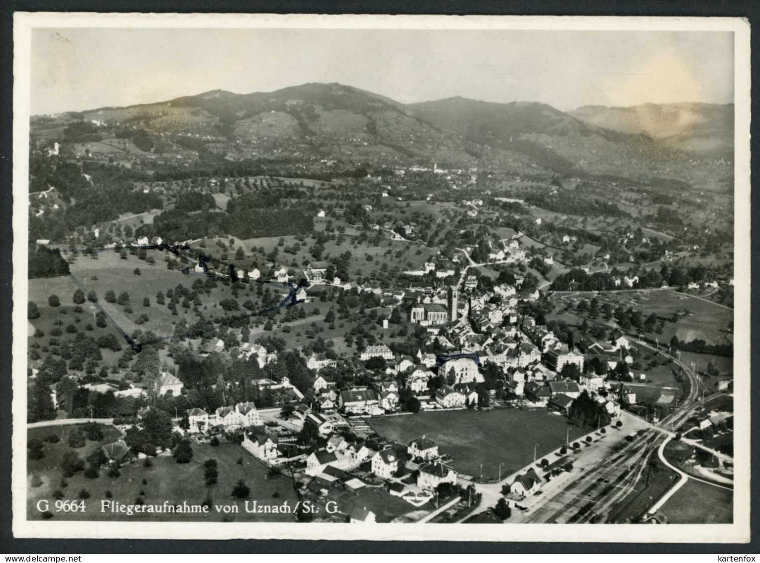 Uznach, 1939, Fliegeraufnahme, Luftbild, Bahnanlage, Eisenbahn, St. Gallen, Xaver Strotz - Uznach