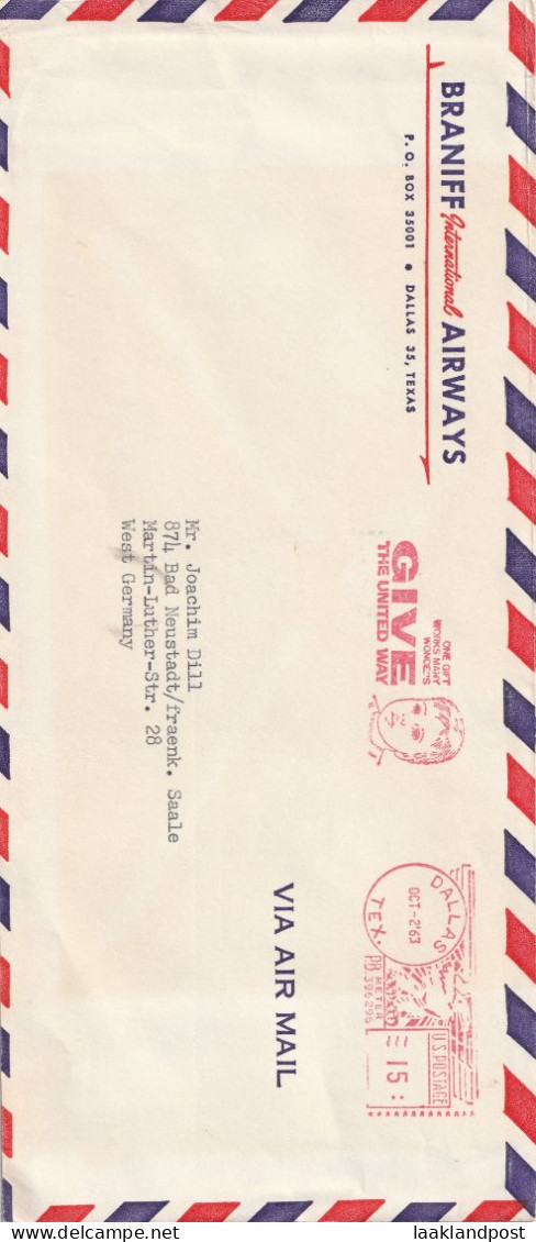 Cover USA Via Air Mail Braniff Aitways Meter One Gift Works Many Wonders, Give The United Way, Dallas 2-10-1963 Child - Sonstige (Luft)