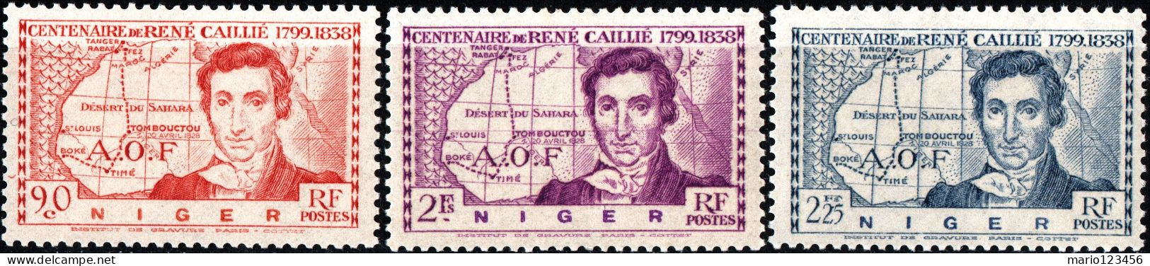 NIGER FRANCESE, FRENCH NIGER, RENE CAILLIE, 1939, FRANCOBOLLI NUOVI (MLH*) Scott:NE 84-86 - Unused Stamps