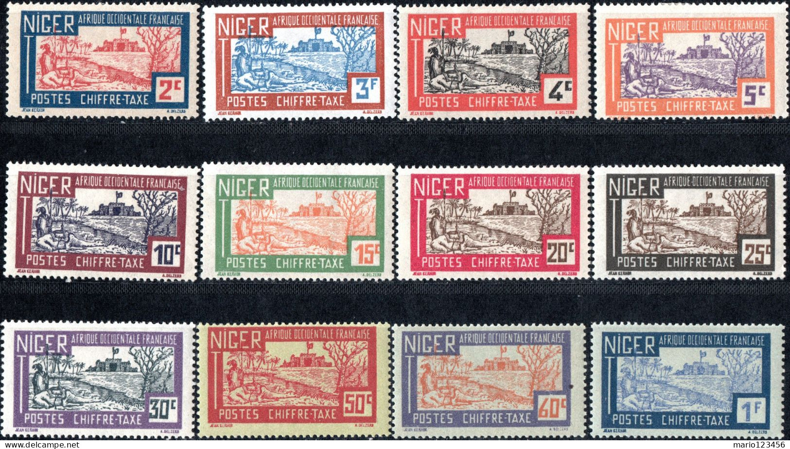 NIGER FRANCESE, FRENCH NIGER, PAESAGGI, LANDSCAPE, SEGNATASSE, POSTAGE DUE, 1927, (MLH*) Scott:NE J9-J19,J21 - Unused Stamps