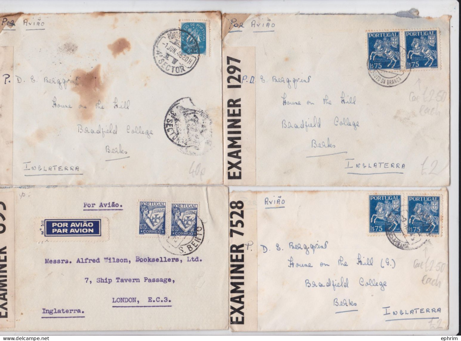 Portugal Correio Por Aviao Lettre Timbre Bande De Censure Guerre Censor War Mail Cover Lot De 6 Lettres - Lettres & Documents