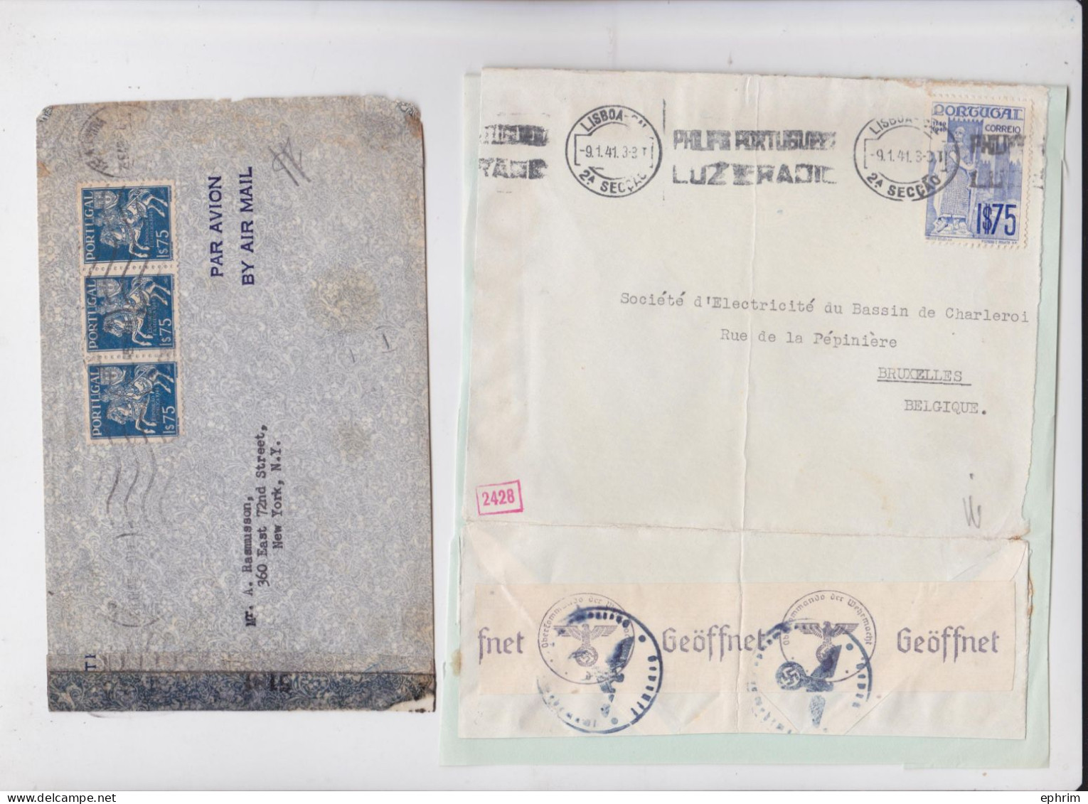 Portugal Correio Por Aviao Lettre Timbre Bande De Censure Guerre Censor War Mail Cover Lot De 6 Lettres - Lettres & Documents