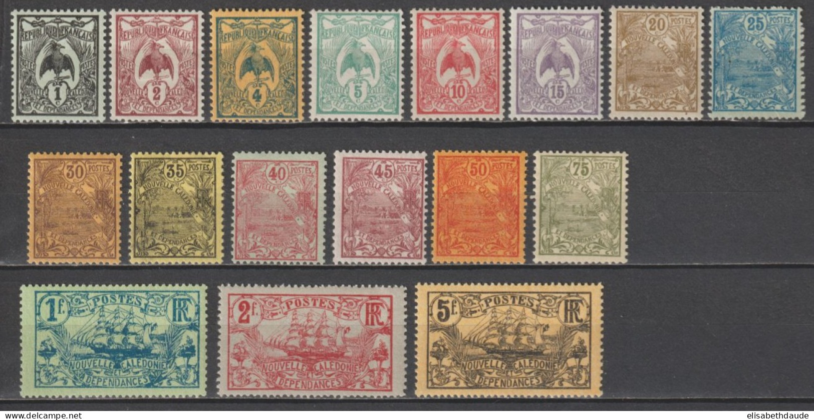 NOUVELLE CALEDONIE - 1905 - SERIE COMPLETE YVERT N°88/104 * MH - COTE = 38 EUR - Ongebruikt