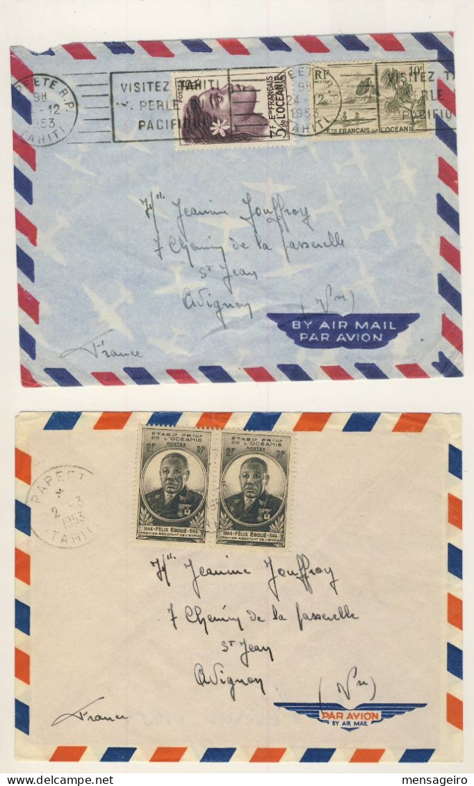 (C03) OCEANIE  LOT DE 10 LETTRES AVION PAPEETE => FRANCE 1952-54 - Covers & Documents