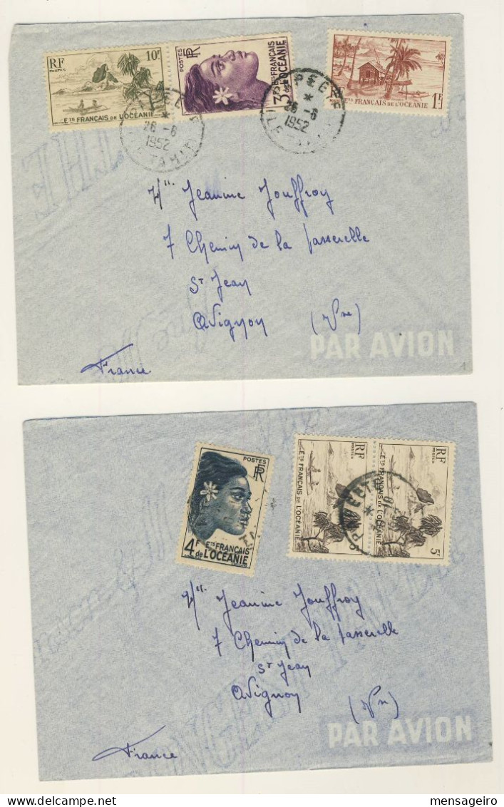 (C03) OCEANIE  LOT DE 10 LETTRES AVION PAPEETE => FRANCE 1952-54