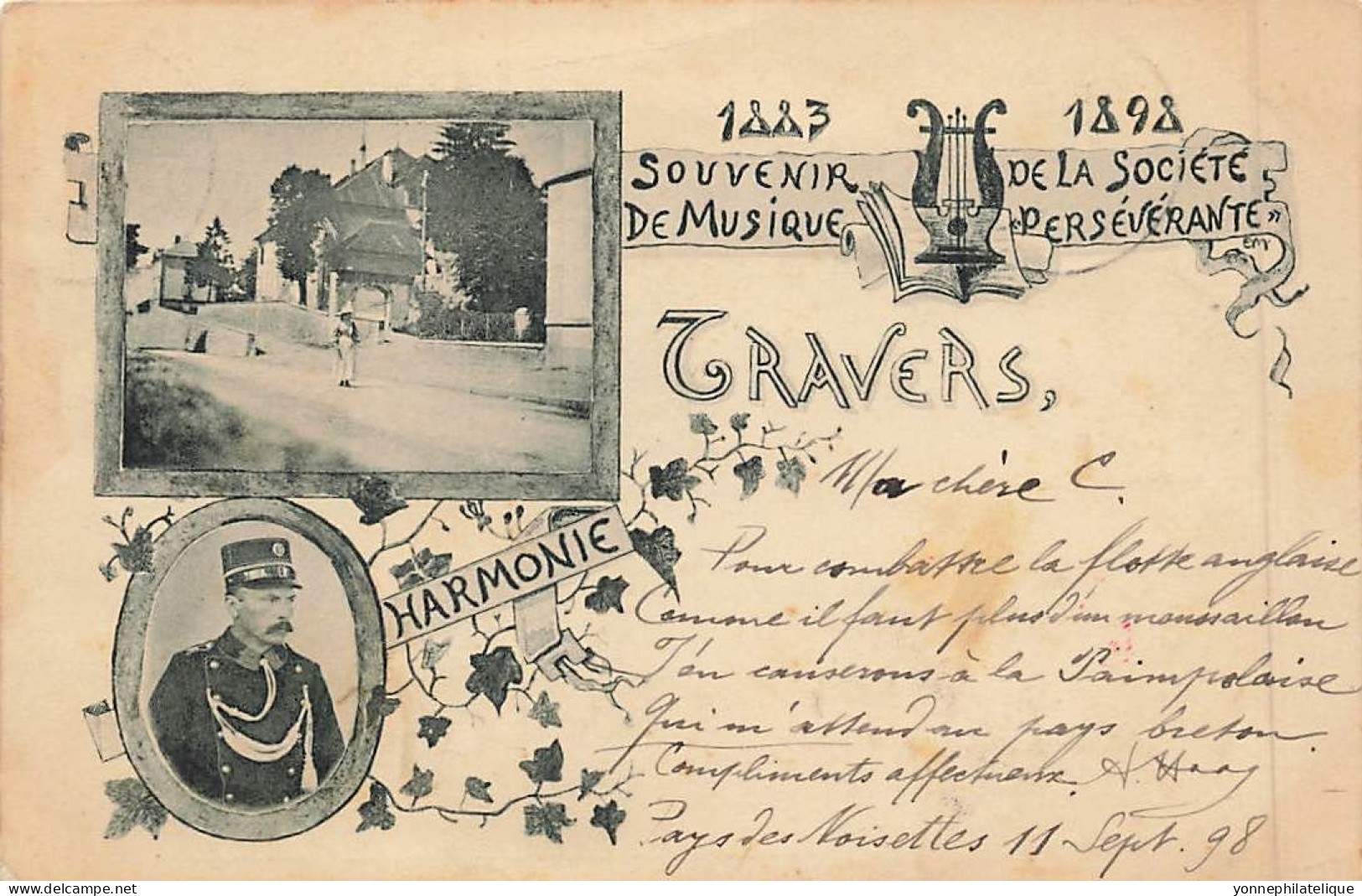 TOP - SUISSE - NE - NEUCHATEL - TRAVERS - Carte Précurseur 1898 - Souvenir, Musique, Harmonie (Sui-137) - Travers