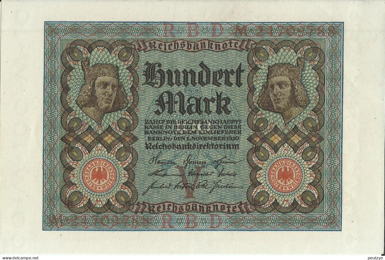 100 Mark 1-11-1920 - Allemagne Serie M- Etat : Billet Neuf  Neue Notiz N°7 A83 - 100 Mark