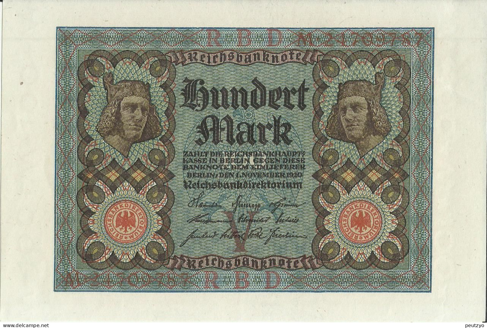 100 Mark 1-11-1920 - Allemagne Serie M- Etat : Billet Neuf  Neue Notiz N°8 A83 - 100 Mark