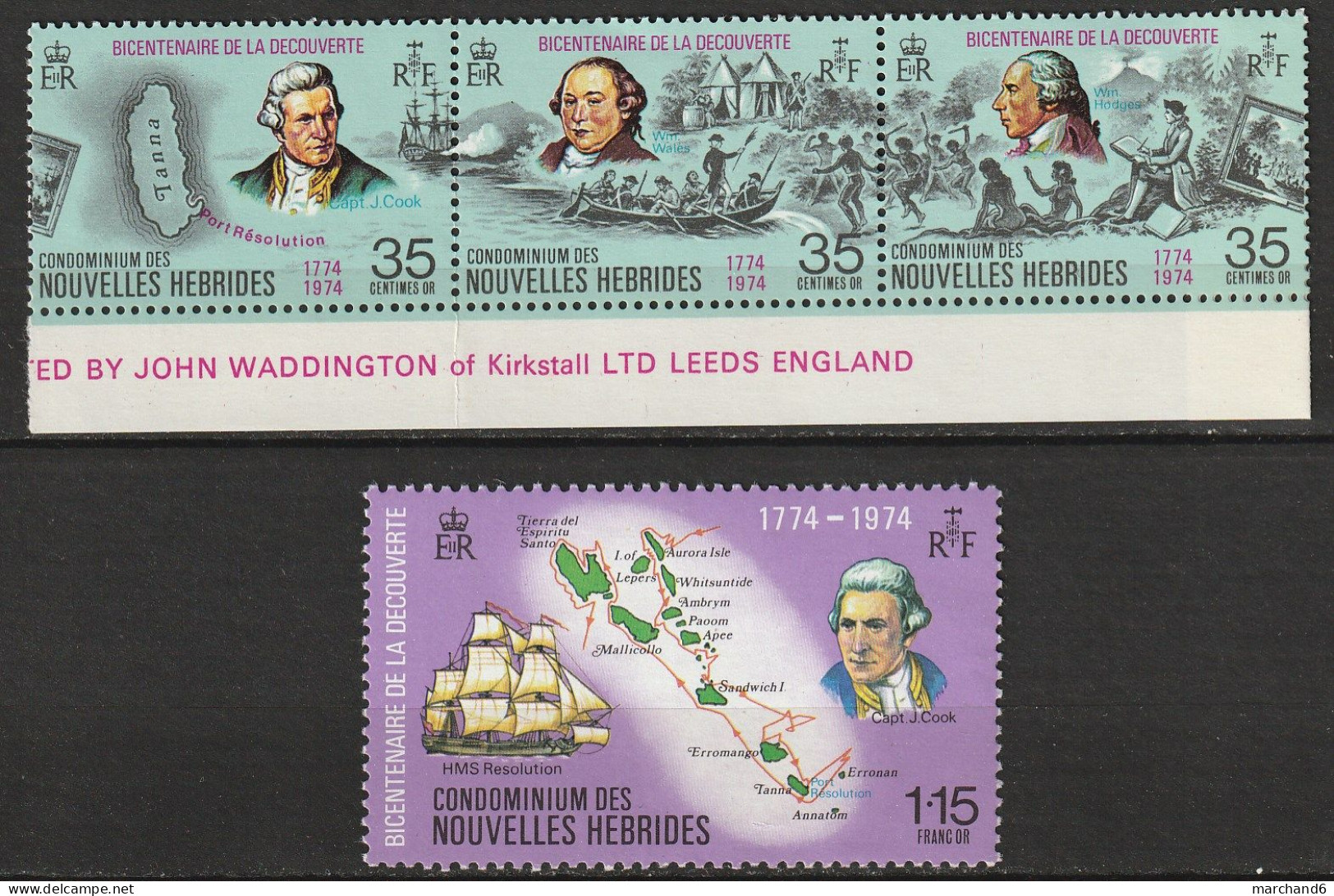 Nouvelles Hébrides Bicentenaire De La Découverte Des Iles 1974 N°394/397 Neuf** - Nuevos