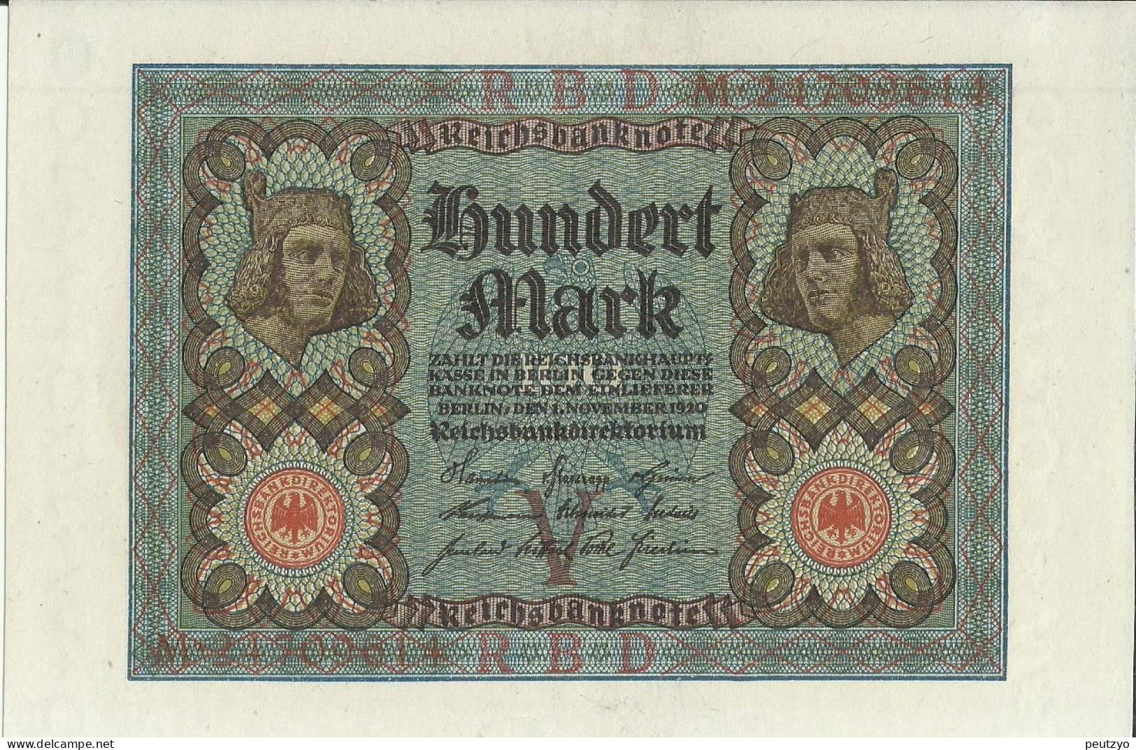 100 Mark 1-11-1920 - Allemagne Serie M- Etat : Billet Neuf  Neue Notiz N°13 A83 - 100 Mark