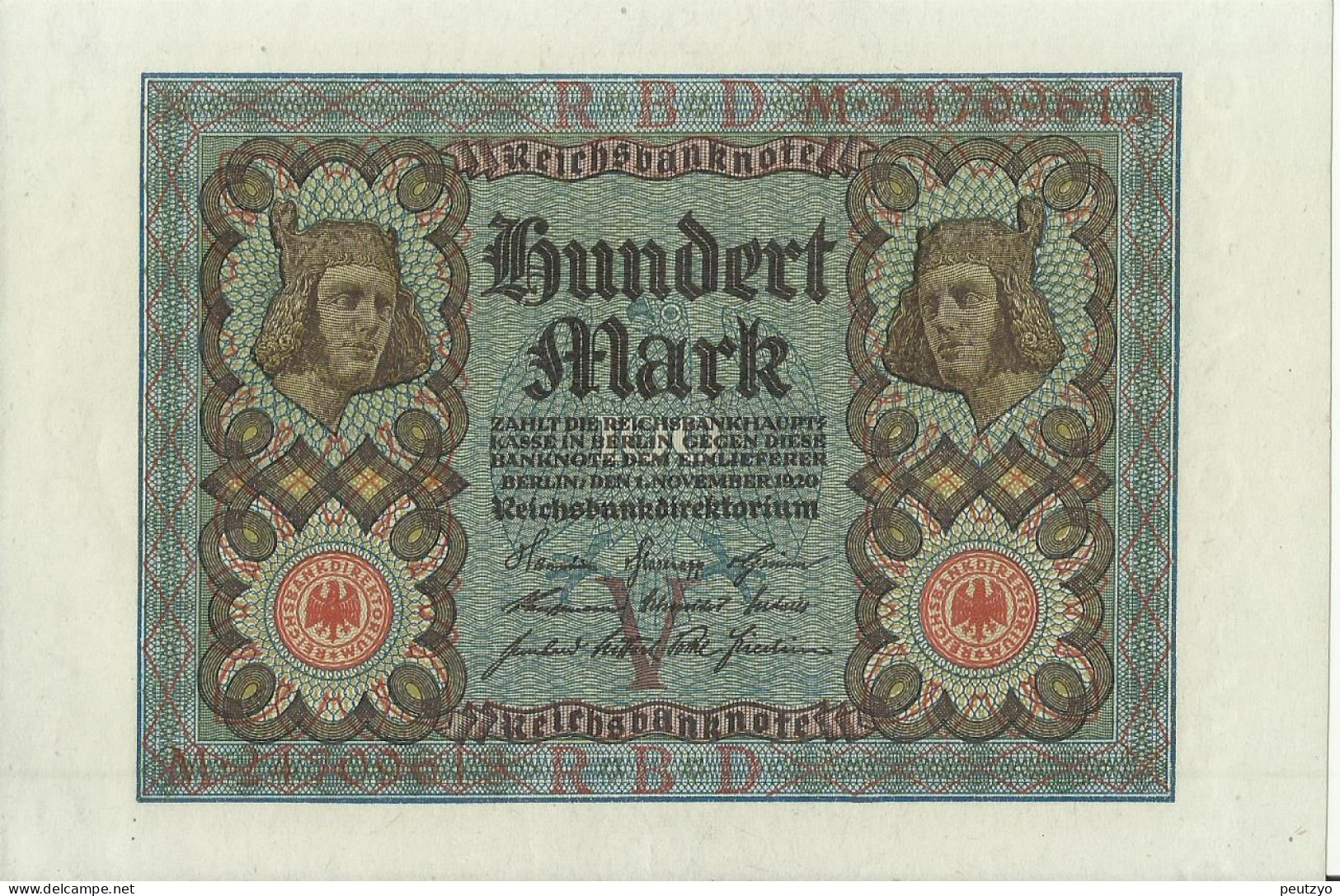 100 Mark 1-11-1920 - Allemagne Serie M- Etat : Billet Neuf  Neue Notiz N°14 A83 - 100 Mark