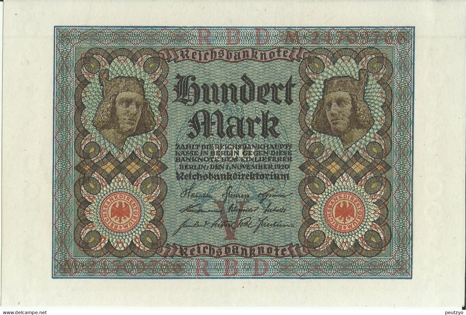 100 Mark 1-11-1920 - Allemagne Serie M- Etat : Billet Neuf  Neue Notiz N°15 A83 - 100 Mark