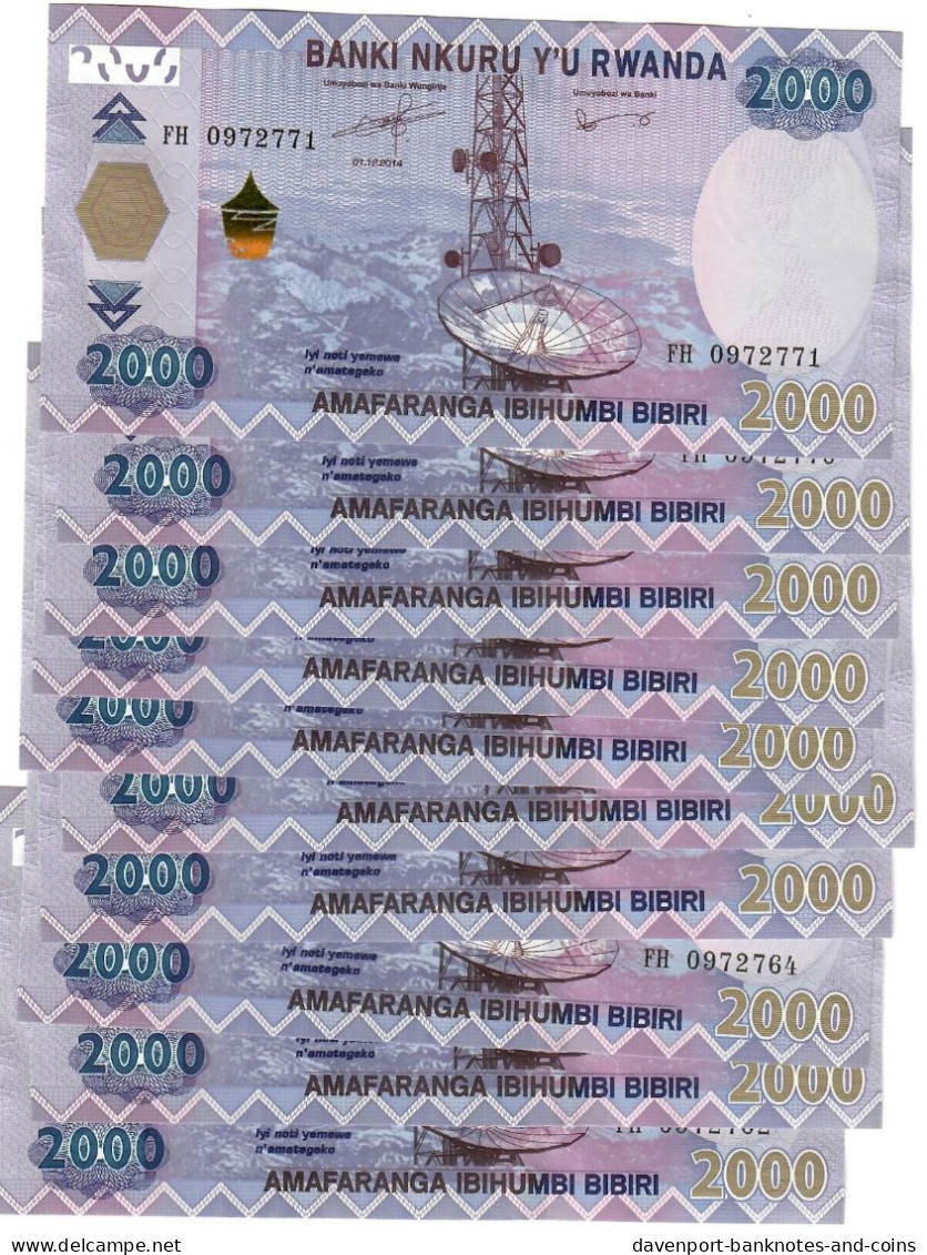 Rwanda 10x 2000 Francs 2014 UNC - Ruanda