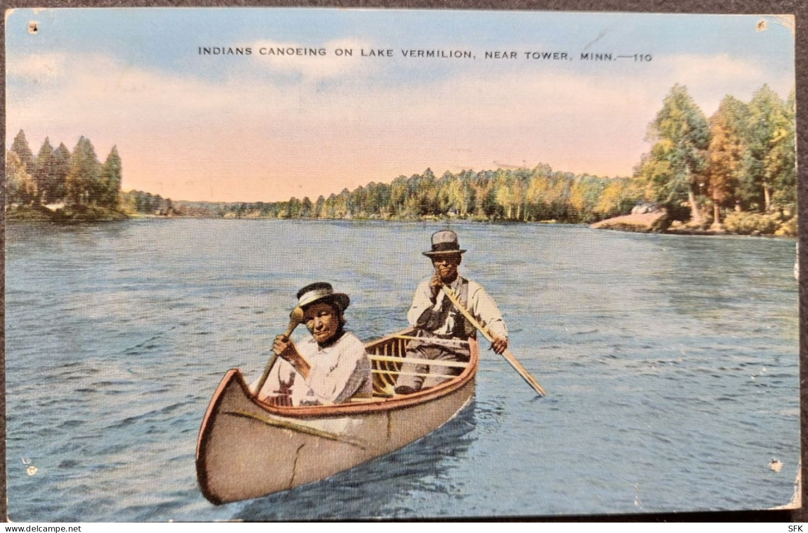 1920 Indians Canoeing On Lake Vermilion, Artist Ppc I-75 - USA National Parks