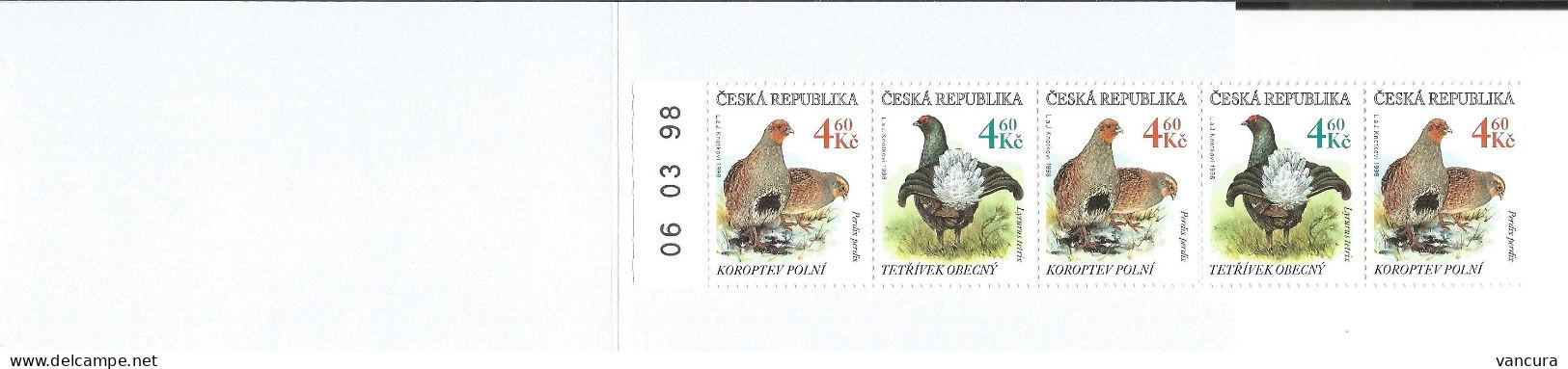 Booklet 179-180 Czech Republic Protected Birds 1998 Partridge Black Grouse - Hühnervögel & Fasanen