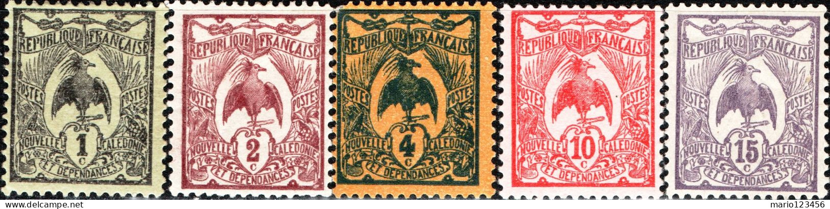 NUOVA CALEDONIA, NEW CALEDONIA, FAUNA; UCCELLI; BIRDS; 1905, FRANCOBOLLI NUOVI (MLH*) Scott:NC 88-90,93,96 - Nuovi