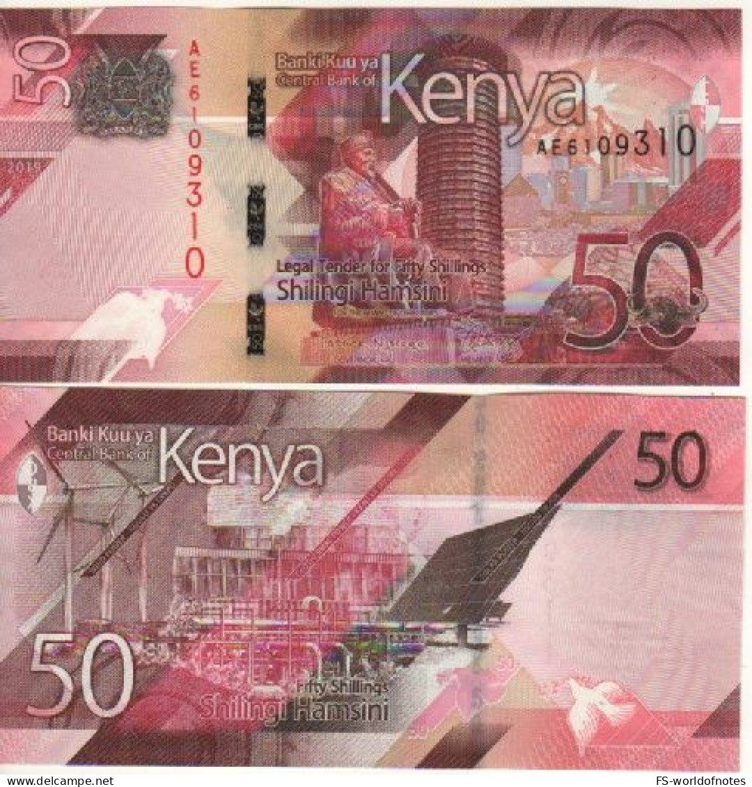 KENIA New 50 Shilings  2019.    PW52   Kenyatta Statue  + Wind Power, Geothermal Power, Solar Power At Back   UNC - Kenya