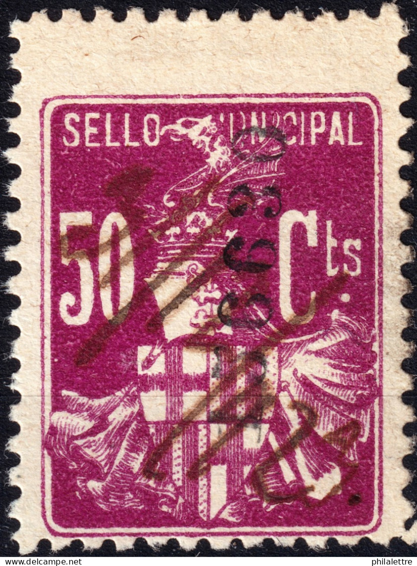 ESPAGNE / ESPANA / SPAIN - Década De 1940 AJUNTAMENT DE BARCELONA Sello Municipal 50c Lila-rosa (Número Delante) - Usado - Fiscale Zegels