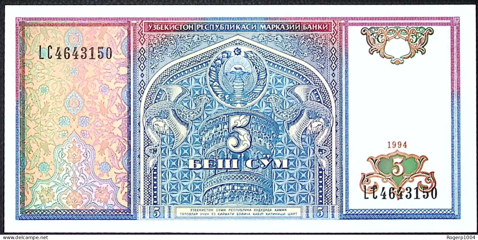 OUZBEKISTAN * 5 SUM * Date 1994 * Etat/Grade NEUF/UNC *  - Oezbekistan