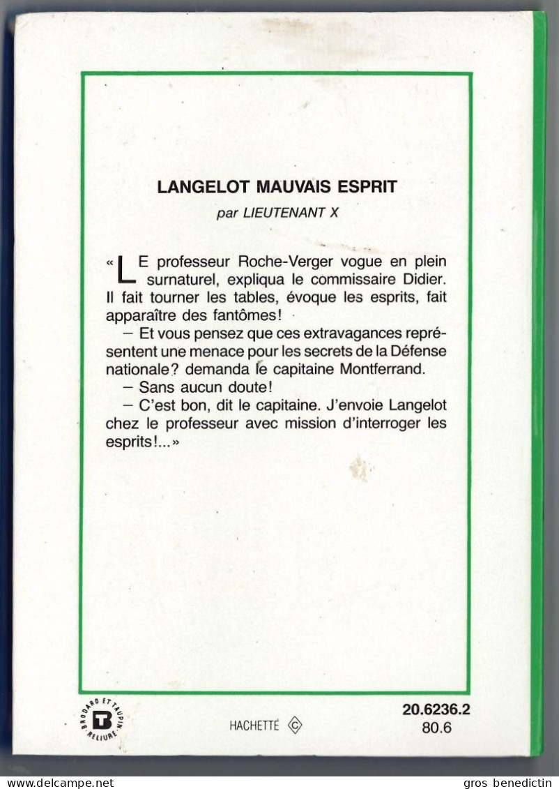 Hachette - Bibliothèque Verte - Lieutenant X - "Langelot Mauvais Esprit" - 1980 - Bibliotheque Verte
