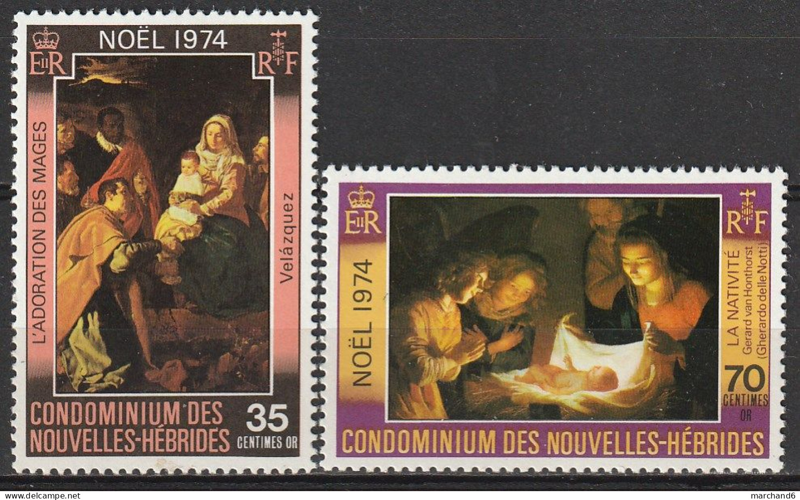 Nouvelles Hébrides Noel Tableaux 1974 N°404/405 Neuf** - Nuevos