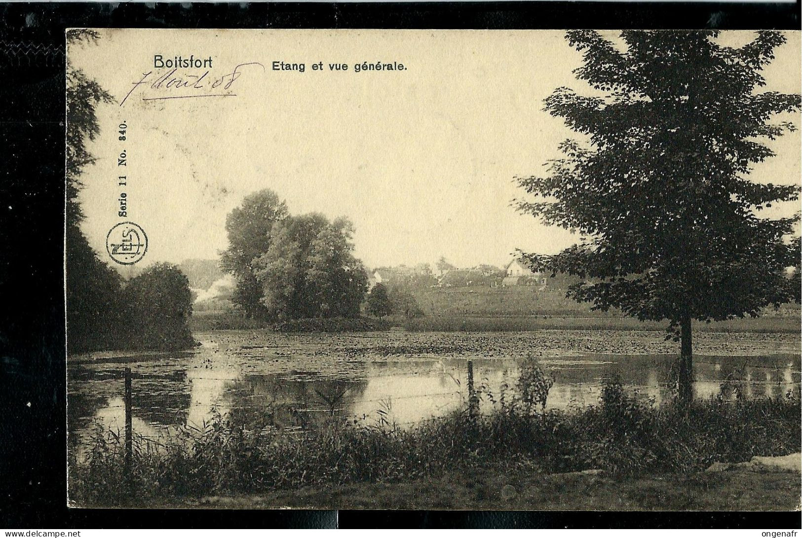 Carte écrite : 08/08/1908 : Etang Et Vue Générale - Watermaal-Bosvoorde - Watermael-Boitsfort
