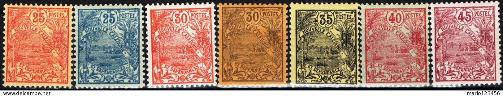 NUOVA CALEDONIA, NEW CALEDONIA, PAESAGGI, LANDSCAPE, 1905-1921, NUOVI (MLH*) Scott:NC 98,99,100,101,103,104,105 - Unused Stamps