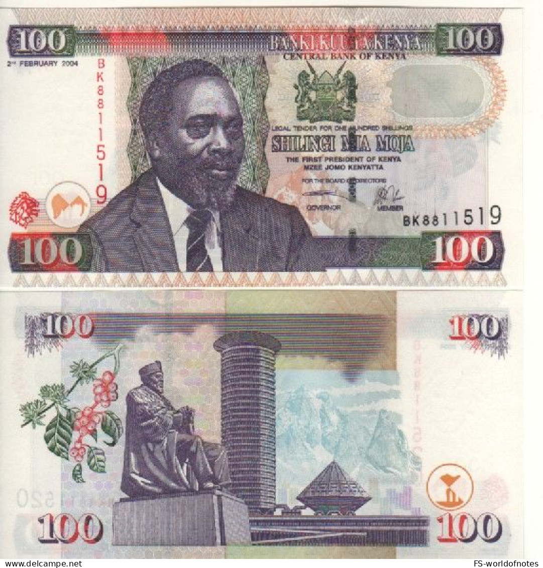 KENIA   100 Shilings   P42a  Dated 2.2.2004   President Mzee Jomo Kenyatta + Kenyatta Statue At Back   UNC - Kenya