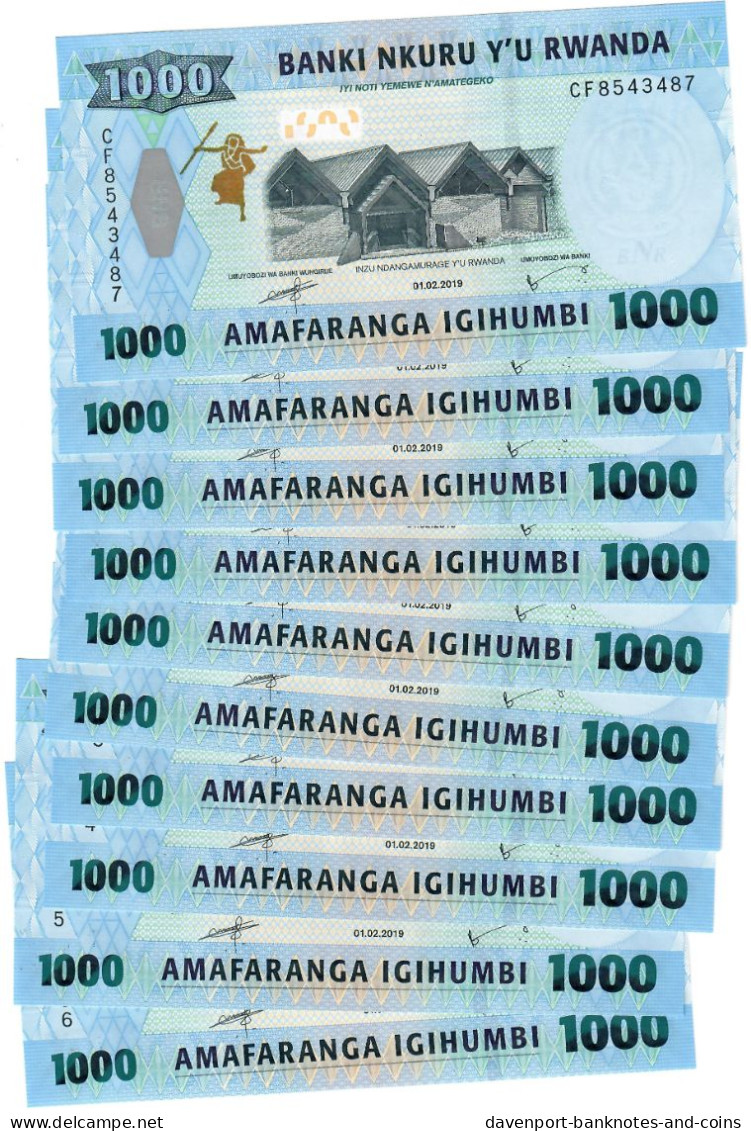 Rwanda 10x 1000 Francs 2019 UNC - Rwanda