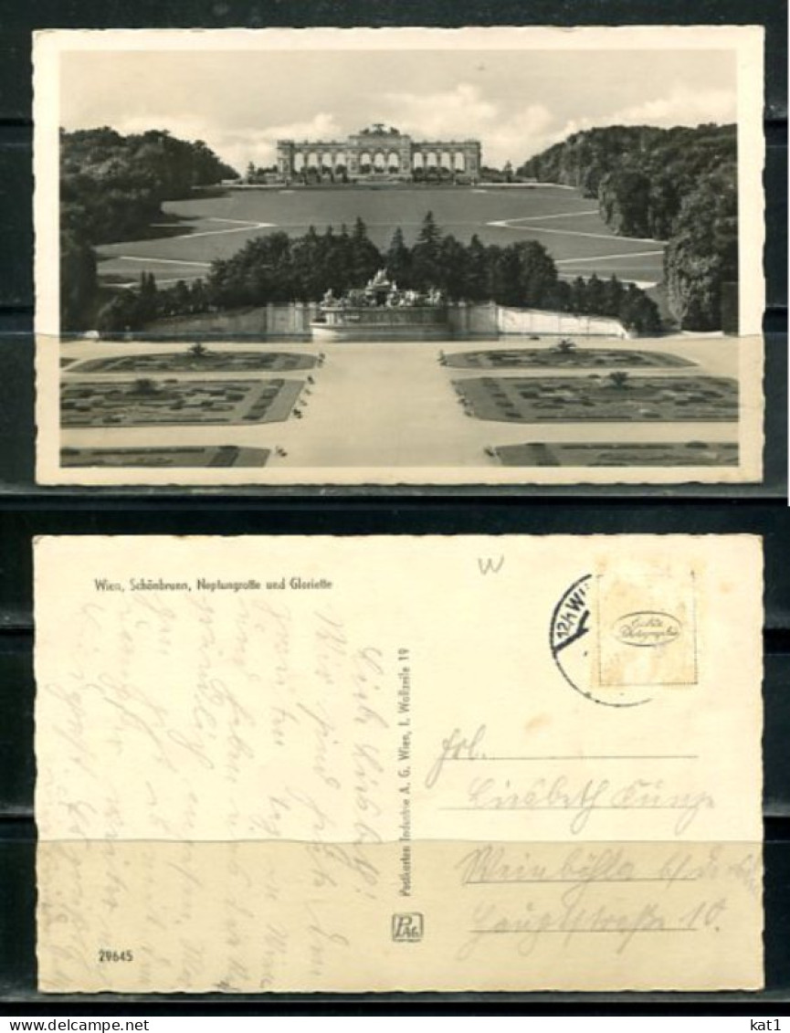 K20384)Ansichtskarte: Wien, Schoenbrunn - Neptungrotte + Gloriette, Gelaufen - Château De Schönbrunn