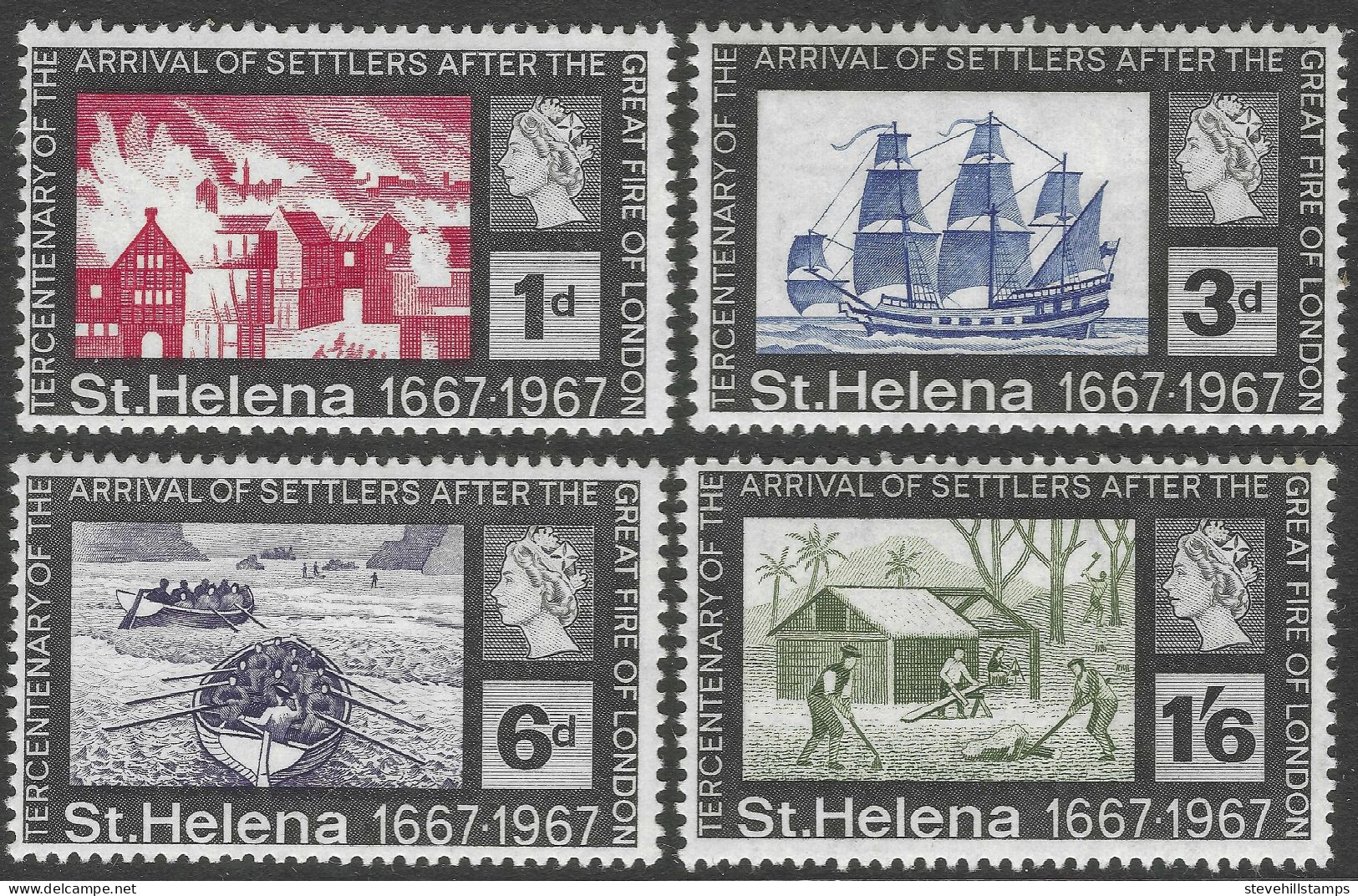 St Helena. 1967 300th Anniv Of Arrival Of Settlers After Great Fire Of London. MH Complete Set. SG 214-217 - Saint Helena Island