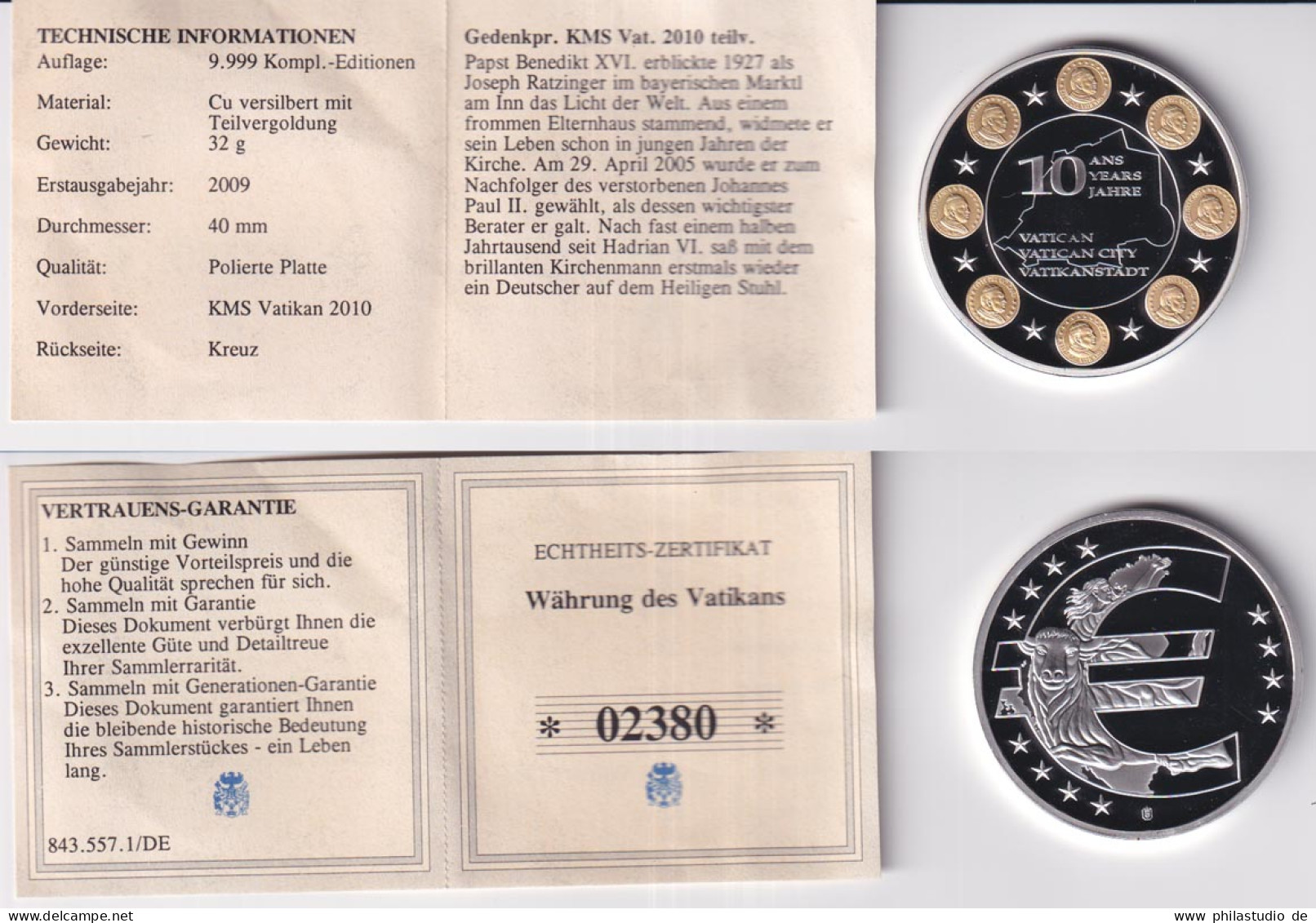 Medaille Vatikan Währung Des Vatikans 2009 Polierte Platte Versilbert /7 - Non Classés