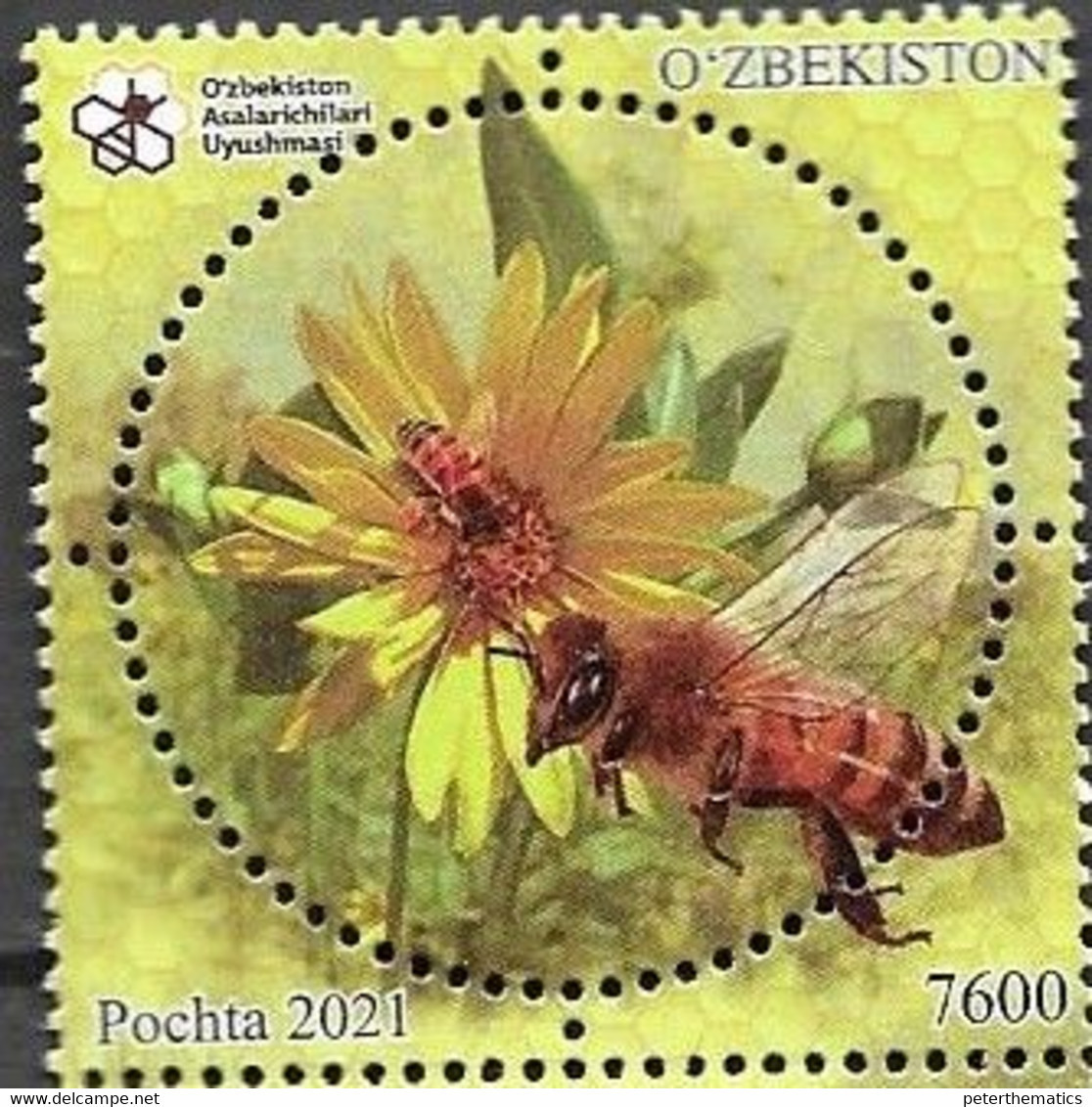 UZBEKISTAN, 2021, MNH, BEES, FLOWERS, 1v - Abeilles