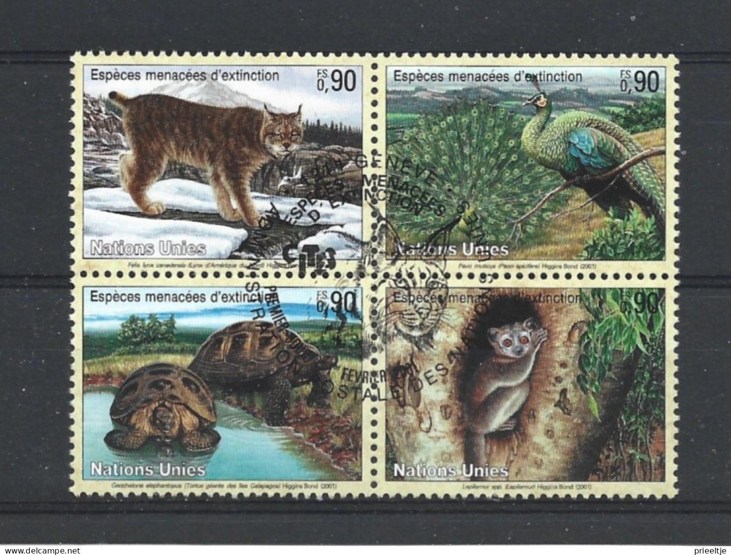 United Nations G. 2001 Fauna 4-block Y.T. 424/427 (0) - Usados