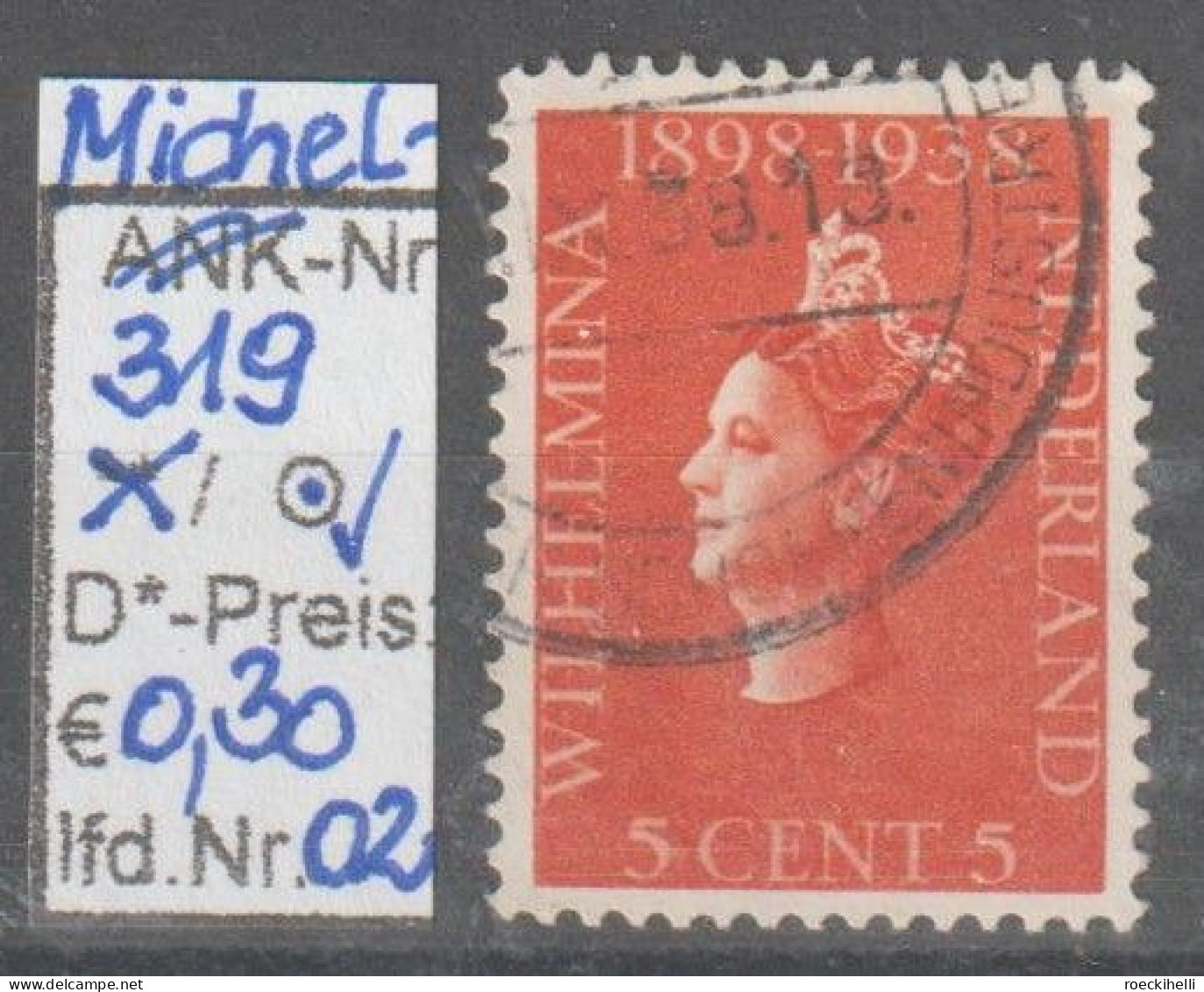 1938 - NIEDERLANDE - SM "40. J. Regierung V. Königin Wilhelmina" 5 C Dkl'orange - O Gestempelt - S. Scan (319o 01-02 Nl) - Gebruikt