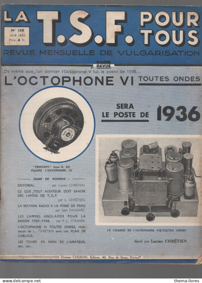 Revue LA TSF POUR TOUS   N°126  Juin 1935 (CAT4078/ 126) - Barche