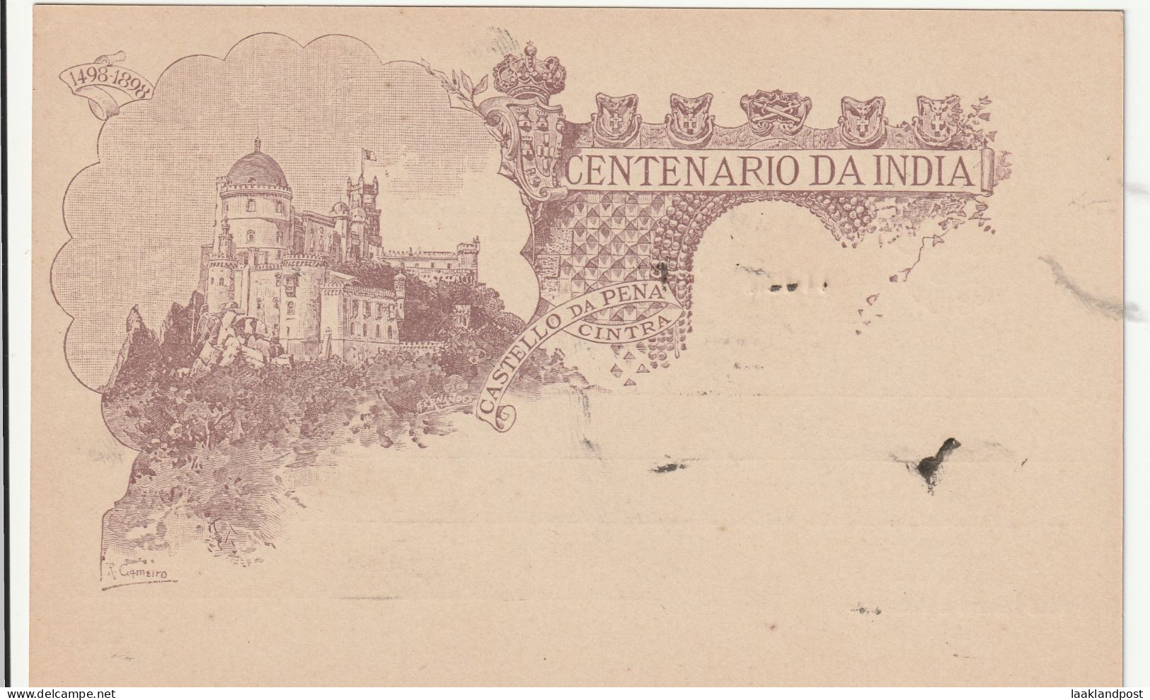 Portugiesisch Afrika 1898 Illustrated Postcard, 20 Reis, Vasco Da Gama, "Castello Da Pena Centra "unused - Portuguese Africa