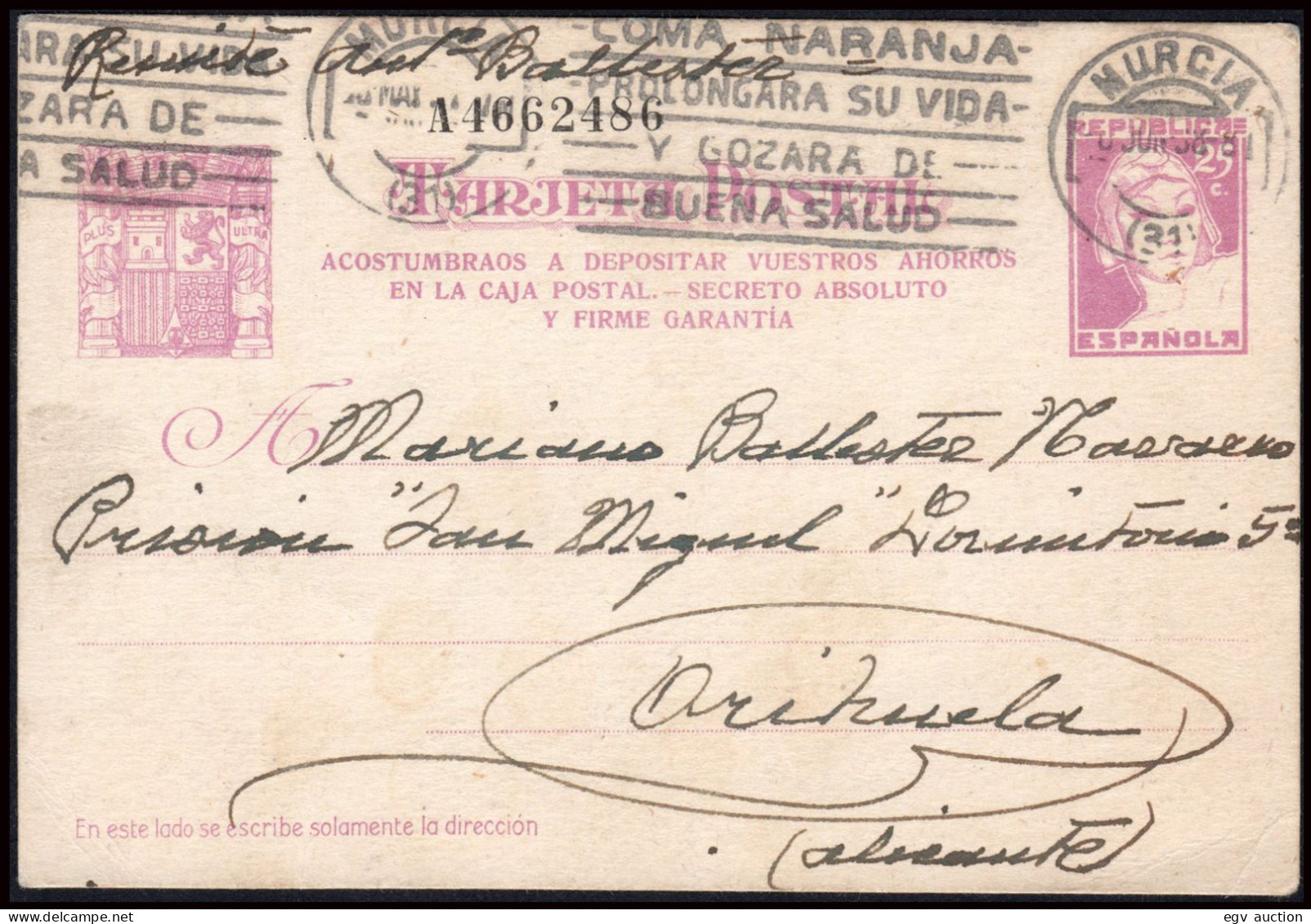 Murcia - Edi O EP 79 - Mat Rodillo "Murcia 20/06/38 - Coma Naranja..." - 1931-....