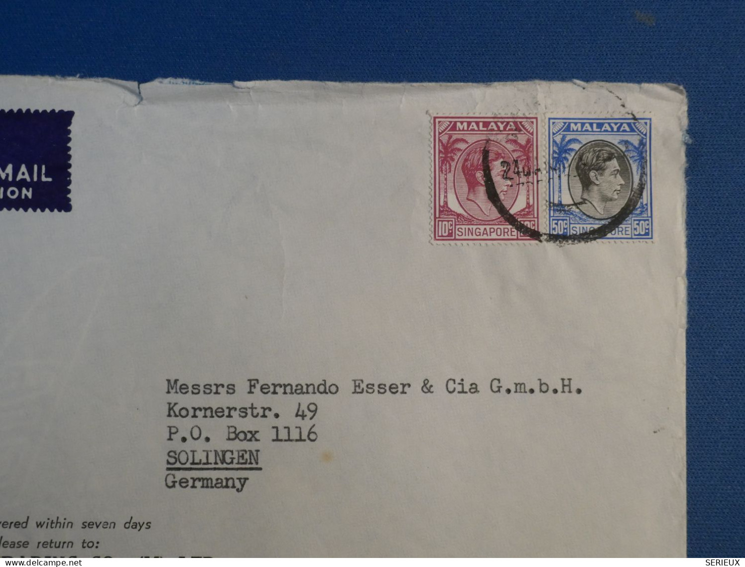 DI 14 SINGAPORE MALAYA   BELLE LETTRE   1963  A SOLINGEN GERMANY   ++++AFF. INTERESSANT+++ - Singapore (...-1959)