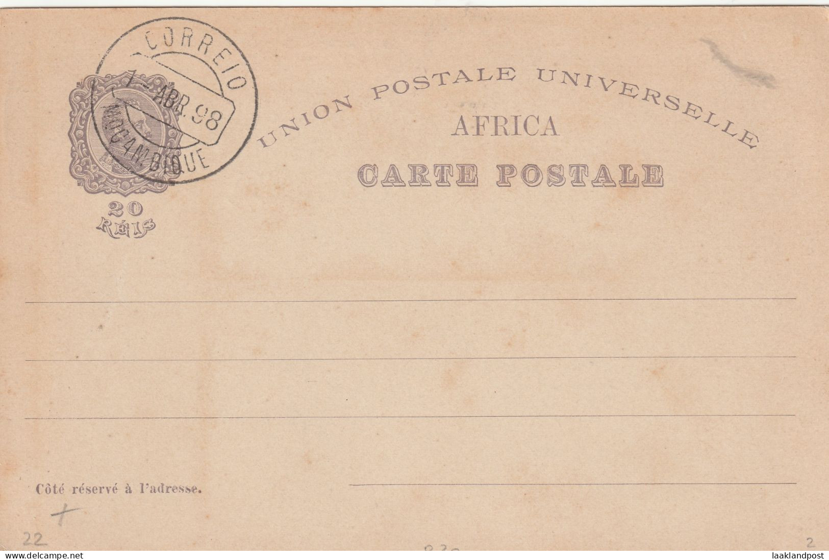 Portugiesisch Afrika 1898 Illustrated Postcard, 20 Reis, Vasco Da Gama, Kathedraal Lissebon "unused Mocanbique - Africa Portoghese