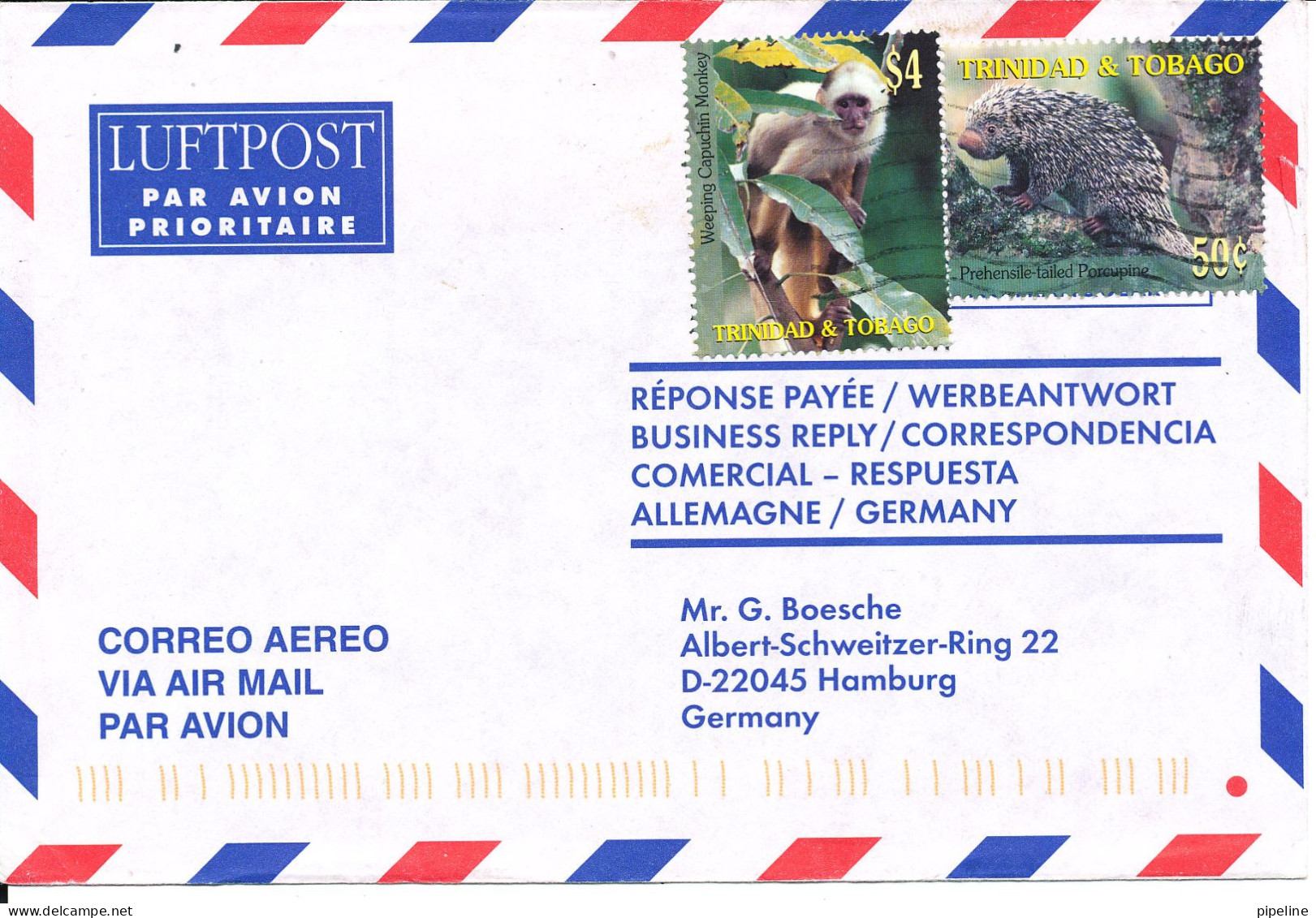 Trinidad & Tobago Air Mail Cover Sent To Germany MONKEY - Trinidad En Tobago (1962-...)