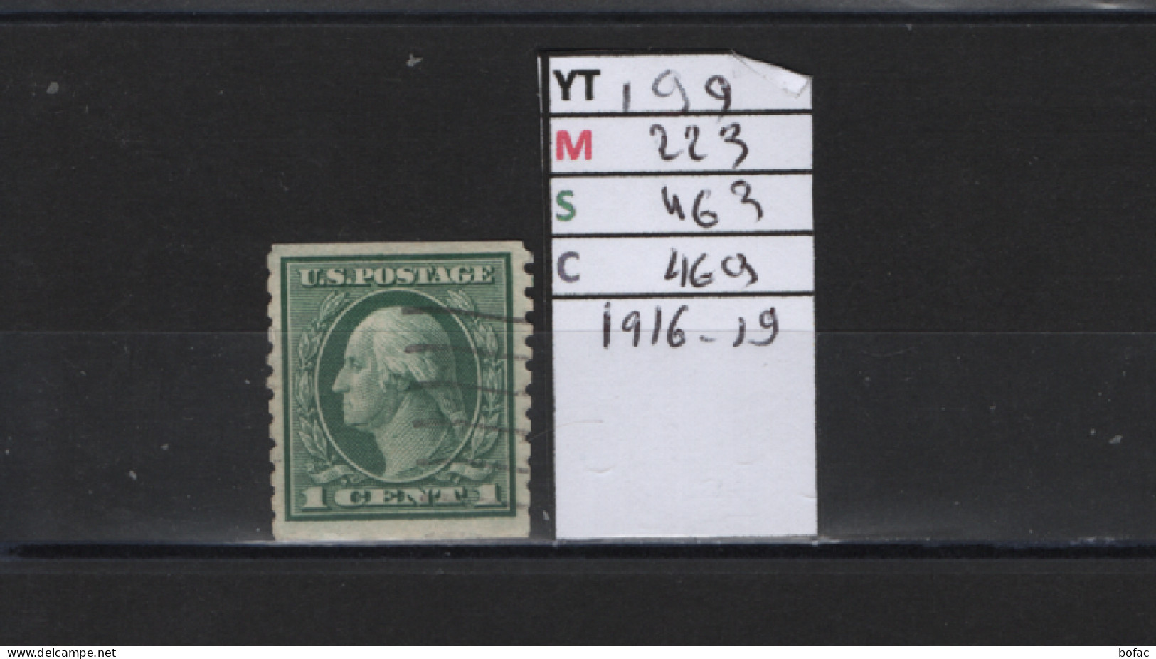 PRIX FIXE Obl 199 YT 223 MIC US463 SCO US469 GIB Washington 1 Cent  1916 Etats Unis 58/06 Dentelé 2 Cotés - Used Stamps