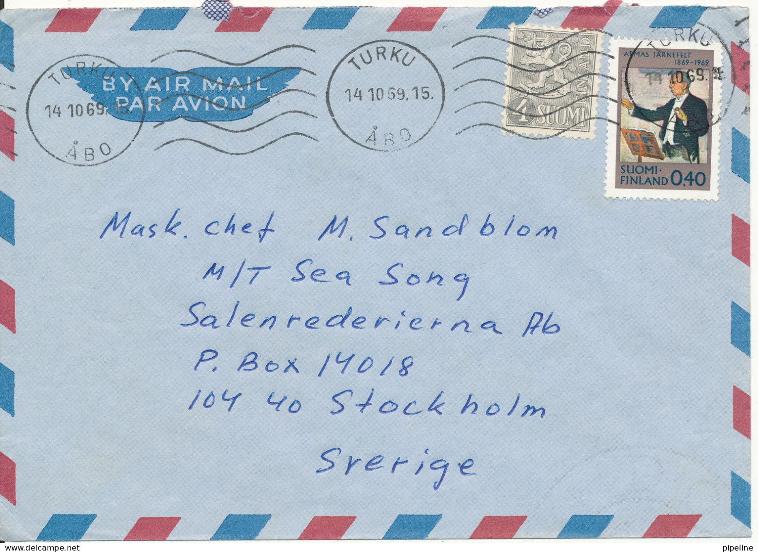 Finland Air Mail Cover Sent To Sweden Turku Abo 14-10-1969 - Lettres & Documents